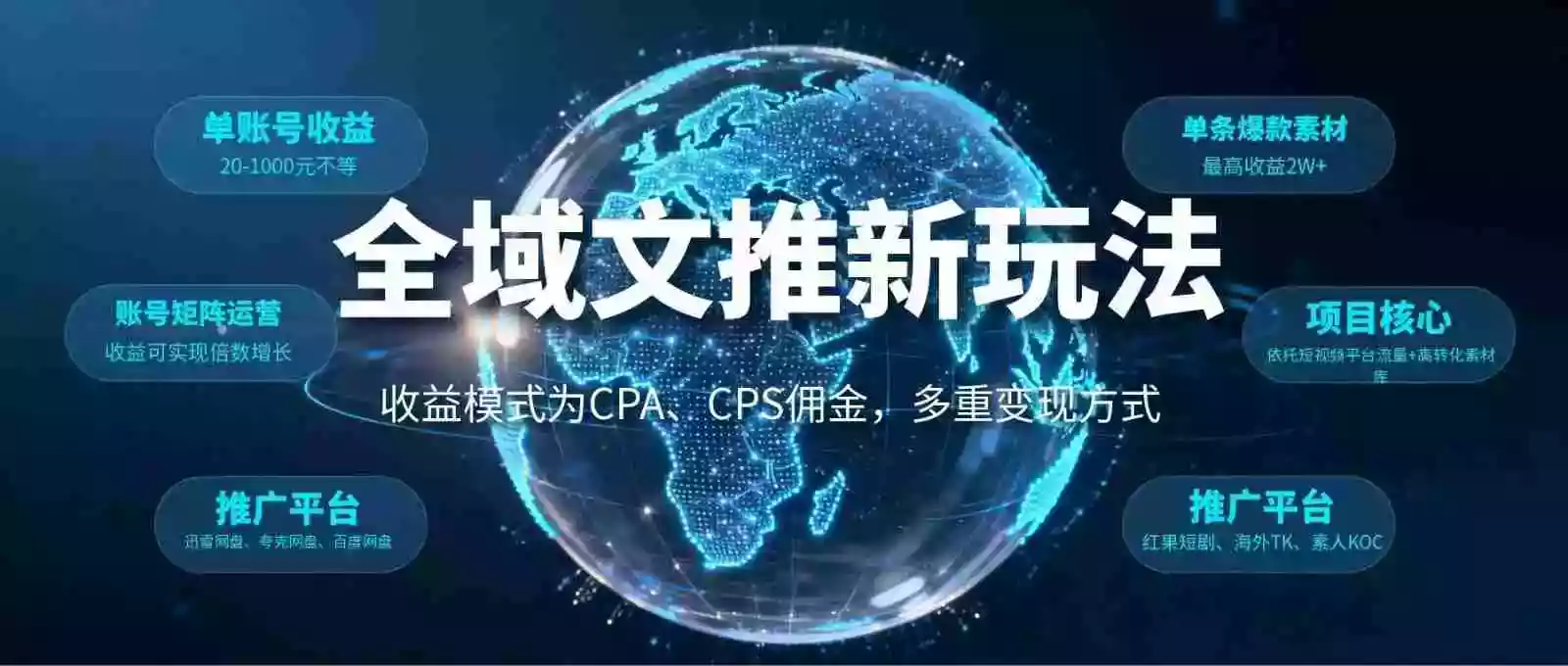 全域文推新玩法：收益模式为CPA、CPS佣金，多重变现方式