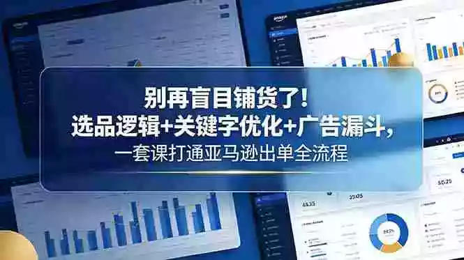 别再盲目铺货了!选品逻辑+关键字优化+广告漏斗,一套课打通亚马逊出单全流程