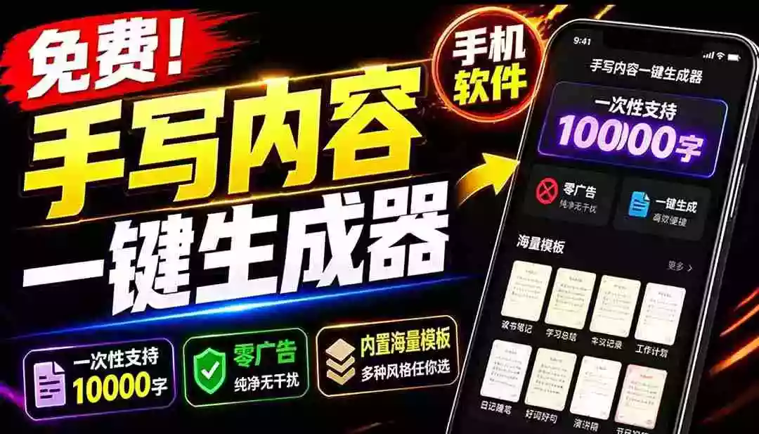 超逼真手写字体一键生成器,纯免费离线运行,一次性支持10000字,零广告,内置海量模板