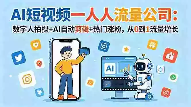 AI短视频一人流量公司:数字人拍摄+AI自动剪辑+热门涨粉,从0到1流量增长 AI短视频一人流量公司:数字人拍摄+AI自动剪辑+热门涨粉,从0到1流量增长