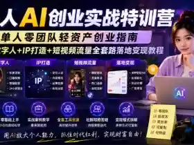 一人AI创业实战特训营,单人零团队轻资产创业指南,AI数字人+IP打造+短视频流量全套路落地变现教程