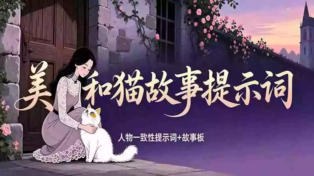美女和猫故事提示词,人物一致性提示词+故事板 美女和猫故事提示词,人物一致性提示词+故事板