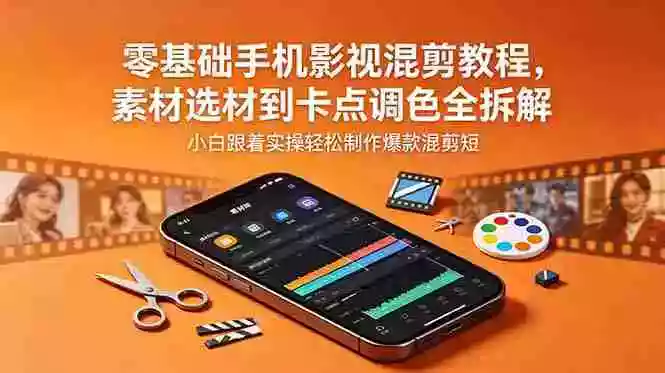 零基础手机影视混剪教程,素材选材到卡点调色全拆解,小白跟着实操轻松制作爆款混剪短片