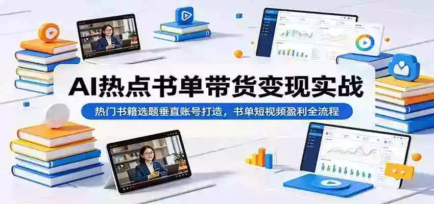 AI热点书单带货变现实战：热门书籍选题垂直账号打造，书单短视频盈利全流程