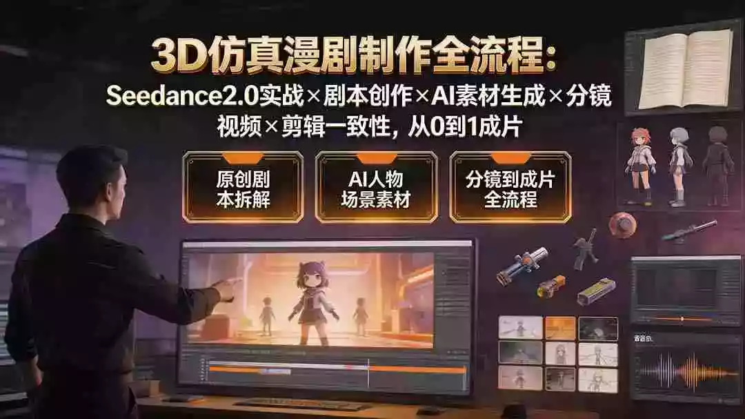 3D仿真漫剧制作全流程:Seedance2.0实战剧本创作AI素材生成分镜视频剪辑一致性,从0到1成片 3D仿真漫剧制作全流程:Seedance2.0实战剧本创作AI素材生成分镜视频剪辑一致性,从0到1成片