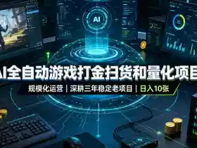 AI全自动游戏打金扫货和量化项目,规模化运营日入10张,深耕三年稳定老项目!【揭秘】