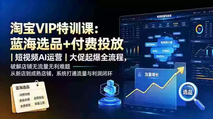 淘宝VIP特训课-更新:蓝海选品+付费投放|短视频AI运营|大促起爆全流程,破解店铺无流量无利润难题