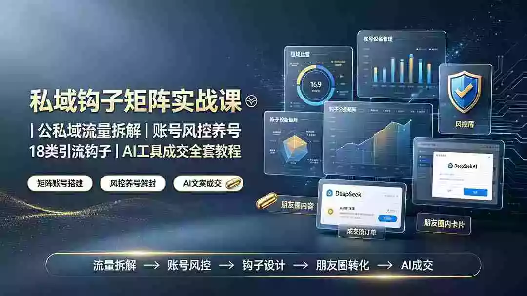 私域钩子矩阵实战课〓公私域流量拆解|账号风控养号|18类引流钩子|AI工具成交全套教程 私域钩子矩阵实战课〓公私域流量拆解|账号风控养号|18类引流钩子|AI工具成交全套教程