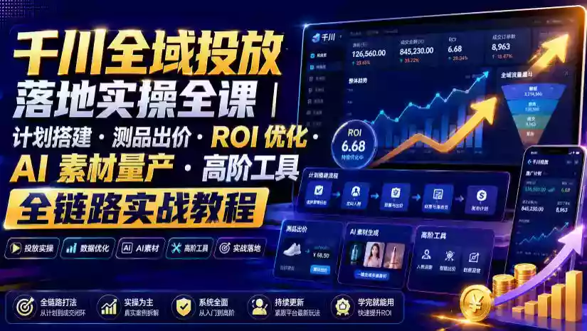 千川全域投放落地实操全课|计划搭建・测品出价・ROI优化・AI素材量产・高阶工具全链路实战教程 千川全域投放落地实操全课|计划搭建・测品出价・ROI优化・AI素材量产・高阶工具全链路实战教程
