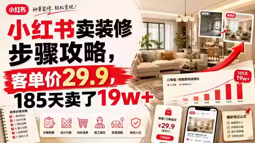 小红书卖装修步骤攻略,客单价29.9,185天卖了19w+! 小红书卖装修步骤攻略,客单价29.9,185天卖了19w+!