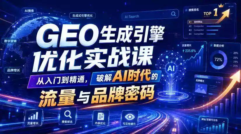 GEO生成引擎优化实战课,从入门到精通,破解AI时代的流量与品牌密码 GEO生成引擎优化实战课,从入门到精通,破解AI时代的流量与品牌密码