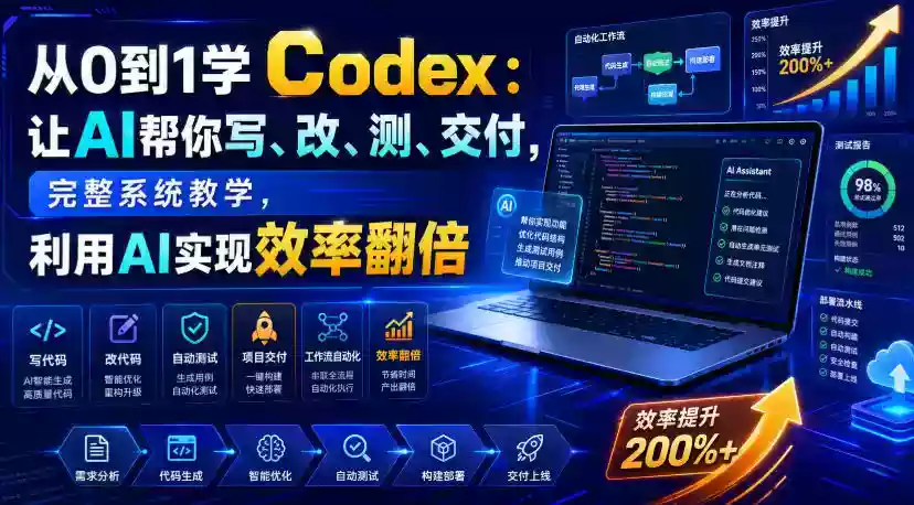 从0到1学Codex:让AI帮你写、改、测、交付,完整系统教学,利用AI实现效率翻倍 从0到1学Codex:让AI帮你写、改、测、交付,完整系统教学,利用AI实现效率翻倍