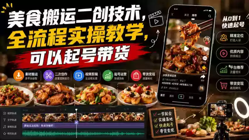 美食搬运二创技术,全流程实操教学,可以起号带货 美食搬运二创技术,全流程实操教学,可以起号带货