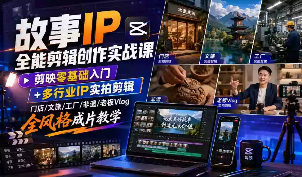 故事IP全能剪辑创作实战课|剪映零基础入门+多行业IP实拍剪辑,门店/文旅/工厂/非遗/老板Vlog全风格成片教学 故事IP全能剪辑创作实战课|剪映零基础入门+多行业IP实拍剪辑,门店/文旅/工厂/非遗/老板Vlog全风格成片教学