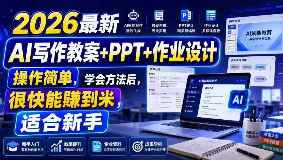 2026最新AI写作教案+PPT+作业设计,操作简单,学会方法后,很快能賺到米,适合新手 2026最新AI写作教案+PPT+作业设计,操作简单,学会方法后,很快能賺到米,适合新手
