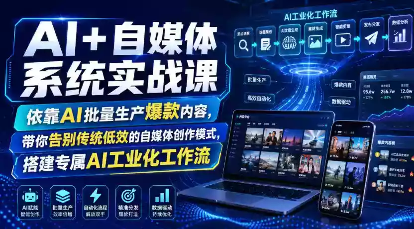 AI+自媒体系统实战课,依靠AI批量生产爆款内容,带你告别传统低效的自媒体创作模式,搭建专属AI工业化工作流 AI+自媒体系统实战课,依靠AI批量生产爆款内容,带你告别传统低效的自媒体创作模式,搭建专属AI工业化工作流