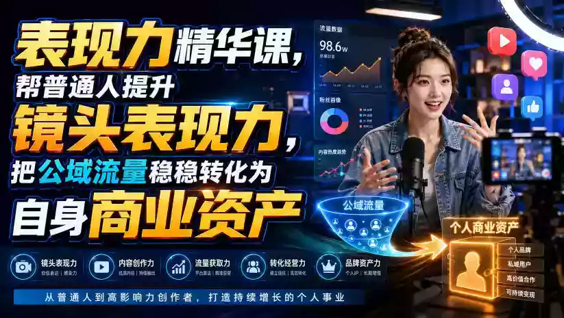 表现力精华课,帮普通人提升镜头表现力,把公域流量稳稳转化为自身商业资产 表现力精华课,帮普通人提升镜头表现力,把公域流量稳稳转化为自身商业资产