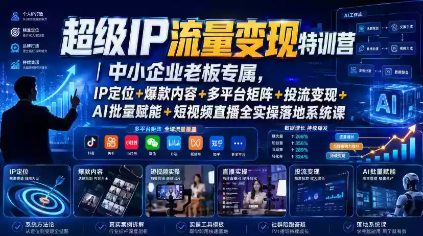 超级IP流量变现特训营|中小企业老板专属,IP定位+爆款内容+多平台矩阵+投流变现+AI批量赋能+短视频直播全实操落地系统课 超级IP流量变现特训营|中小企业老板专属,IP定位+爆款内容+多平台矩阵+投流变现+AI批量赋能+短视频直播全实操落地系统课