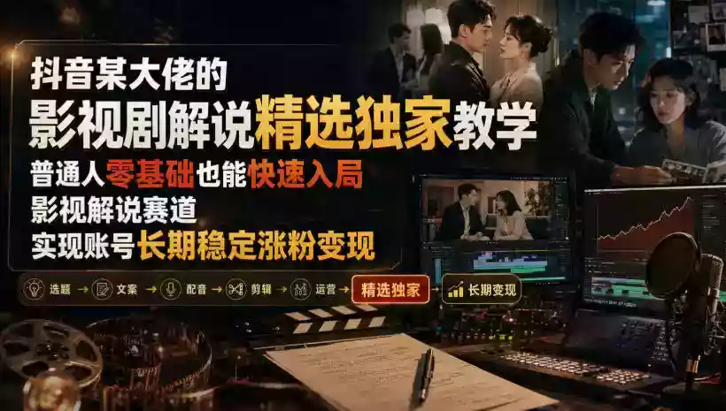 抖音某大佬的影视剧解说精选独家教学,普通人零基础也能快速入局影视解说赛道,实现账号长期稳定变现 抖音某大佬的影视剧解说精选独家教学,普通人零基础也能快速入局影视解说赛道,实现账号长期稳定变现