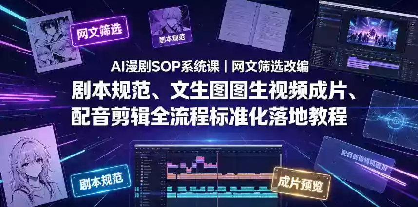 AI漫剧SOP系统课|网文筛选改编、剧本规范、文生图图生视频成片、配音剪辑全流程标准化落地教程(更新) AI漫剧SOP系统课|网文筛选改编、剧本规范、文生图图生视频成片、配音剪辑全流程标准化落地教程(更新)