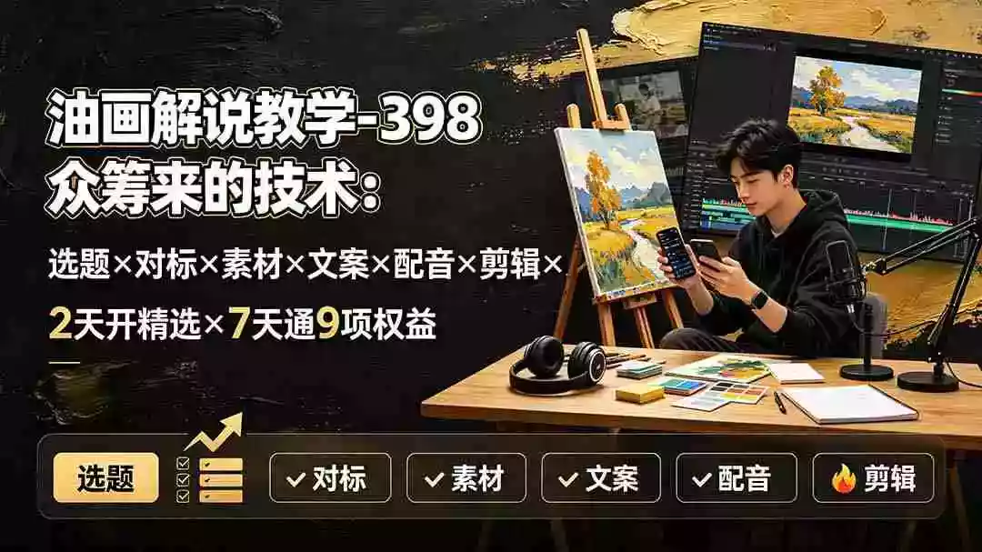 油画解说教学-398众筹来的技术:选题对标素材文案配音剪辑2天开精选7天通9项权益 油画解说教学-398众筹来的技术:选题对标素材文案配音剪辑2天开精选7天通9项权益