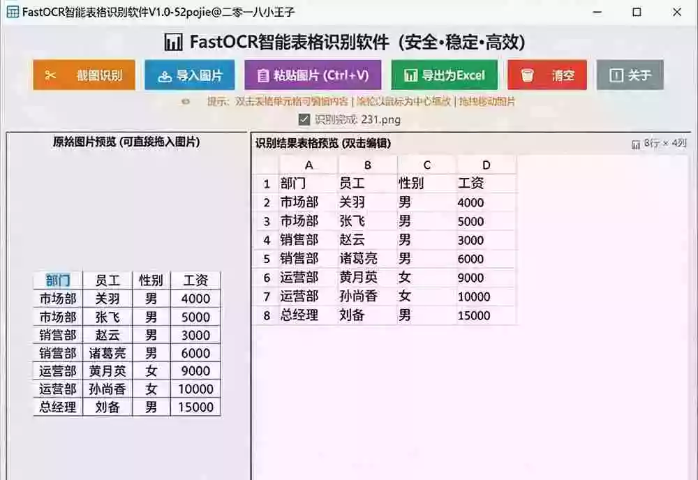 体积仅70MB，图片一键智能提取表格工具来了！完全免费且离线使用，FastOCR智能表格识别软件V1.0
