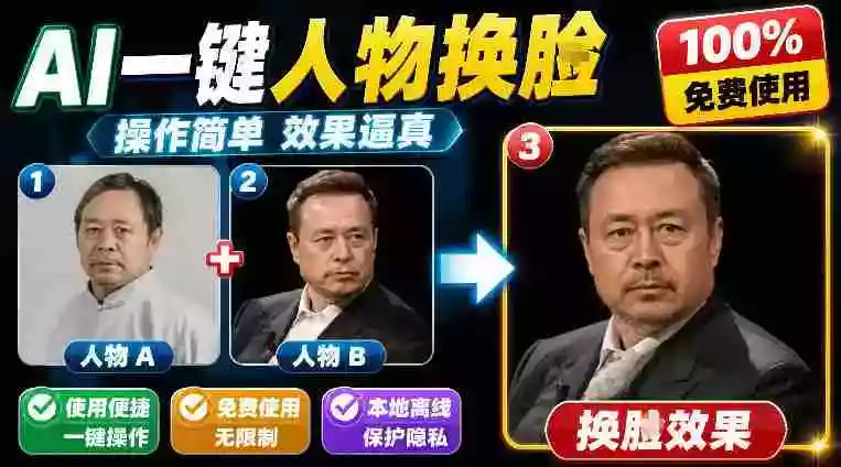 纯离线本地运行！AI一键人物lian部替换软件，支持图片换lian，效果逼真，最便捷换lian工具FaceSwap