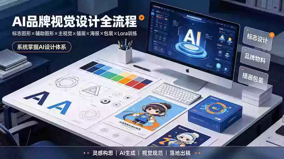 AI品牌视觉设计全流程:标志图形辅助图形主视觉插画海报包装Lora训练,系统掌握AI设计体系 AI品牌视觉设计全流程:标志图形辅助图形主视觉插画海报包装Lora训练,系统掌握AI设计体系