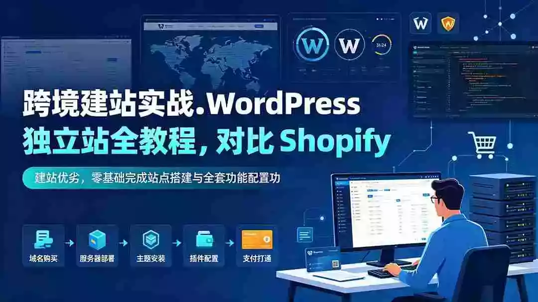 跨境建站实战：WordPress 独立站全教程，对比 Shopify 建站优劣，零基础完成站点搭建与全套功能配置