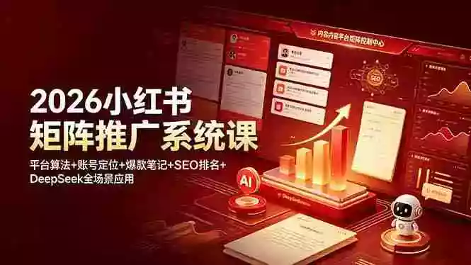 2026小红书矩阵推广系统课:平台算法+账号定位+爆款笔记+SEO排名+DeepSeek全场景应用