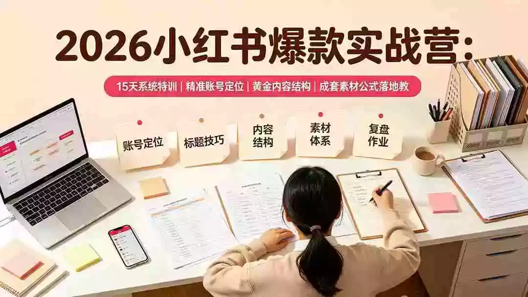 2026小红书爆款实战营:15天系统特训|精准账号定位|黄金内容结构|成套素材公式落地教程 2026小红书爆款实战营:15天系统特训|精准账号定位|黄金内容结构|成套素材公式落地教程