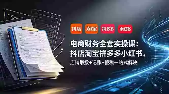 电商财务全套实操课：抖店淘宝拼多多小红书，店铺取数+记账+报税一站式解决