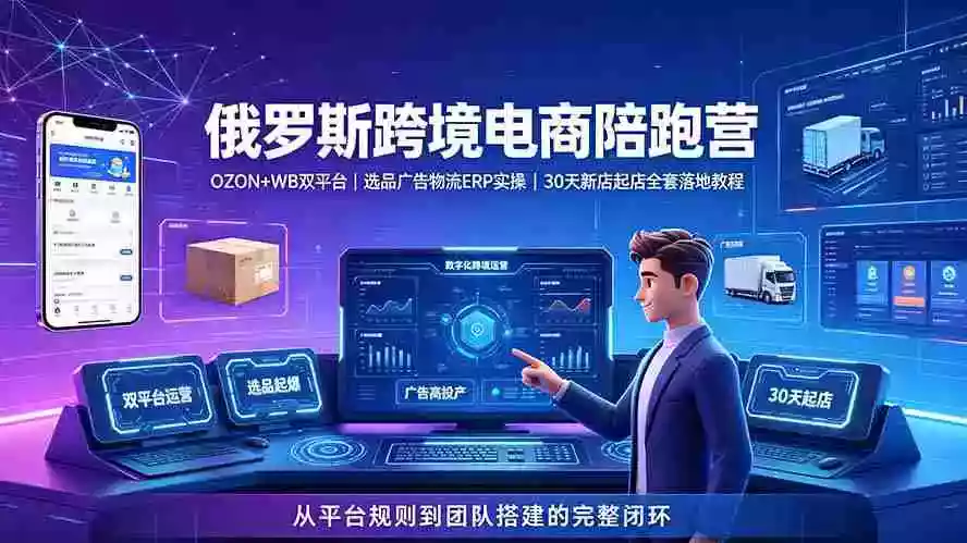 2026俄罗斯跨境电商陪跑营:OZON+WB双平台|选品广告物流ERP实操|30天新店起店全套落地教程 2026俄罗斯跨境电商陪跑营:OZON+WB双平台|选品广告物流ERP实操|30天新店起店全套落地教程
