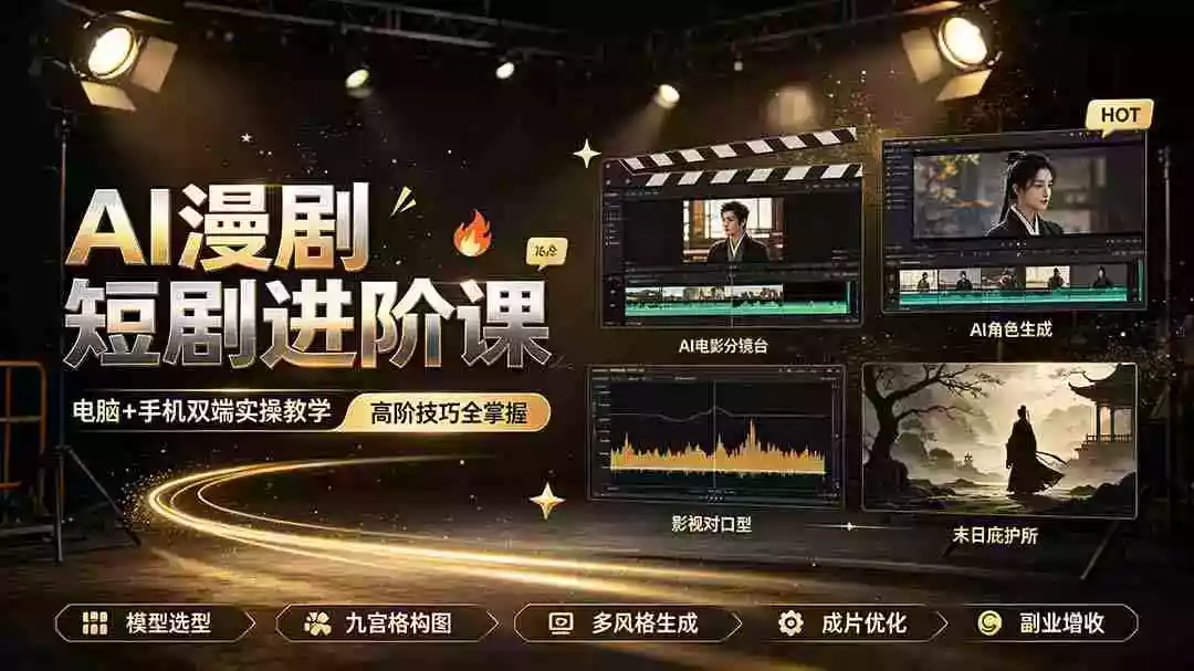 AI漫剧短剧进阶课|电脑+手机双端实操教学|影视剧对口型人物吃瓜解压末日庇护所全程讲解,高阶技巧全掌握 AI漫剧短剧进阶课|电脑+手机双端实操教学|影视剧对口型人物吃瓜解压末日庇护所全程讲解,高阶技巧全掌握