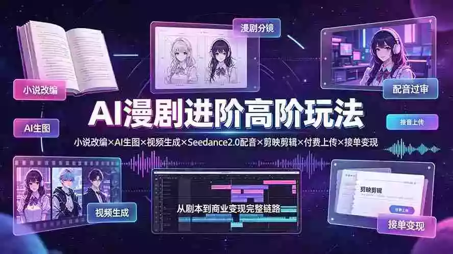 AI漫剧进阶高阶玩法:小说改编AI生图视频生成Seedance2.0配音剪映剪辑付费上传接单变现 AI漫剧进阶高阶玩法:小说改编AI生图视频生成Seedance2.0配音剪映剪辑付费上传接单变现