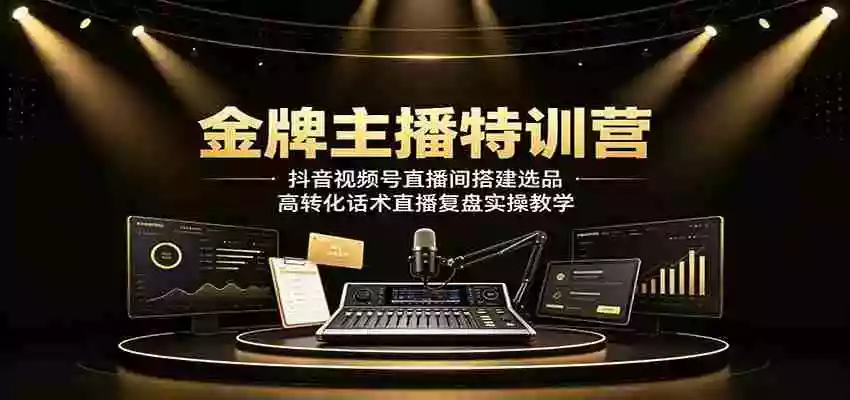 金牌主播特训营：抖音视频号直播间搭建选品，高转化话术直播复盘实操教学