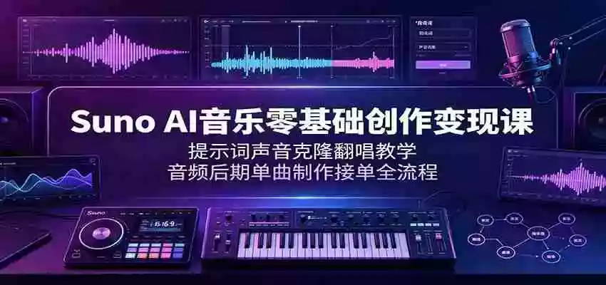 Suno AI音乐零基础创作变现课:提示词声音克隆翻唱教学,音频后期单曲制作接单全流程 Suno AI音乐零基础创作变现课:提示词声音克隆翻唱教学,音频后期单曲制作接单全流程