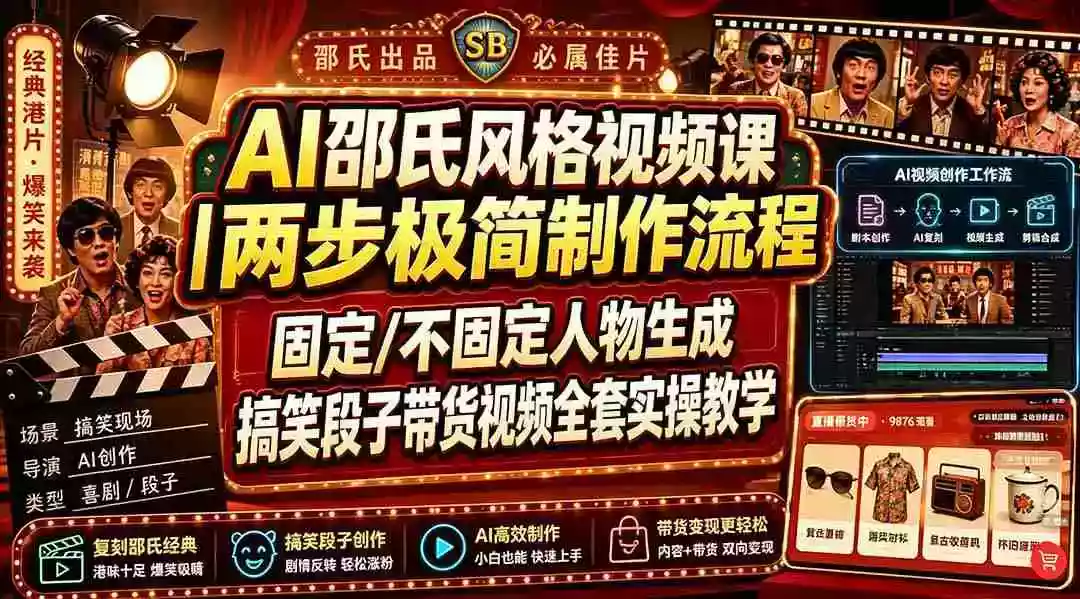AI邵氏风格视频课|两步极简制作流程,固定/不固定人物生成,搞笑段子带货视频全套实操教学 AI邵氏风格视频课|两步极简制作流程,固定/不固定人物生成,搞笑段子带货视频全套实操教学