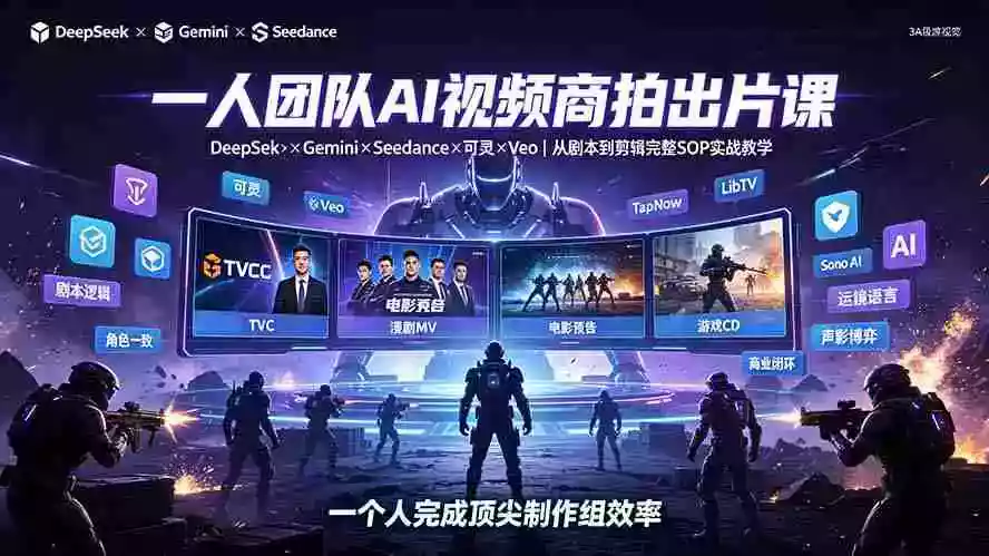 一人团队AI视频商拍出片课：DeepSeekGeminiSeedance可灵Veo，从剧本到剪辑完整SOP实战教学