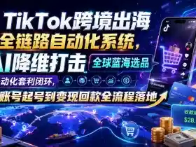 TikTok跨境出海全链路自动化系统,AI降维打击全球蓝海选品自动化套利闭环,从账号起号到变现回款全流程落地(2026年7月)