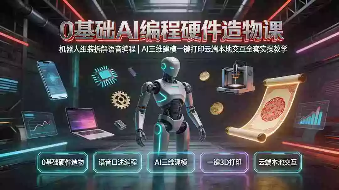 0基础AI编程硬件造物课|机器人组装拆解语音编程,AI三维建模一键打印云端本地交互全套实操教学 0基础AI编程硬件造物课|机器人组装拆解语音编程,AI三维建模一键打印云端本地交互全套实操教学