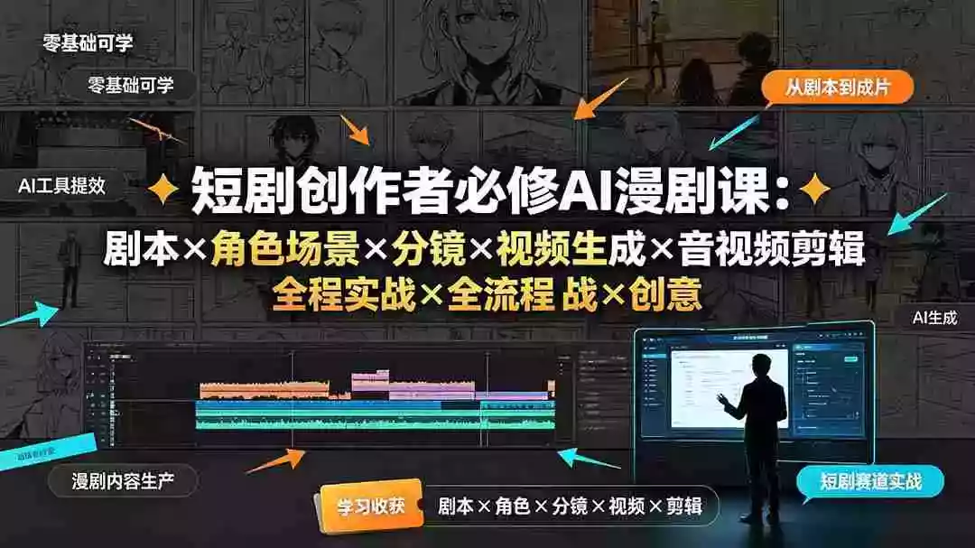 短剧创作者必修AI漫剧课:剧本角色场景分镜视频生成音视频剪辑全流程实战创意短片拆解 短剧创作者必修AI漫剧课:剧本角色场景分镜视频生成音视频剪辑全流程实战创意短片拆解
