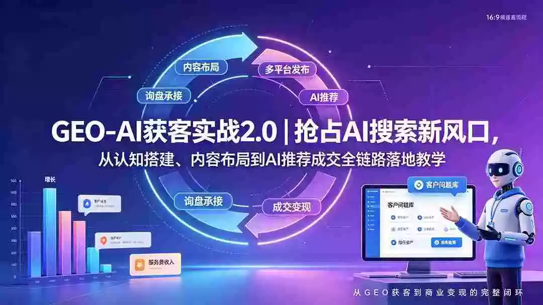 GEO-AI获客实战|抢占AI搜索新风口,从认知搭建、内容布局到AI推荐成交全链路落地教学 GEO-AI获客实战|抢占AI搜索新风口,从认知搭建、内容布局到AI推荐成交全链路落地教学