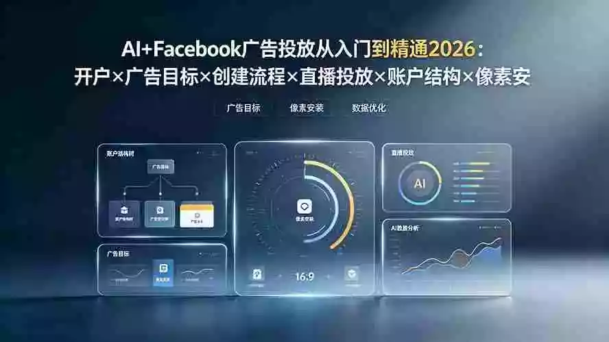 AI+Facebook广告投放从入门到精通2026:开户广告目标创建流程直播投放账户结构像素安装AI赋能 AI+Facebook广告投放从入门到精通2026:开户广告目标创建流程直播投放账户结构像素安装AI赋能