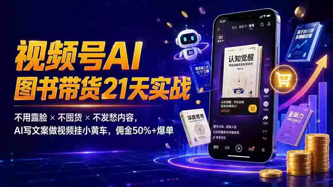 繁花视频号AI图书带货21天实战:不用露脸不囤货不发愁内容,AI写文案做视频挂小黄车,佣金50%+爆单 繁花视频号AI图书带货21天实战:不用露脸不囤货不发愁内容,AI写文案做视频挂小黄车,佣金50%+爆单