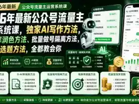 2026年最新公众号流量主运营系统课,独家AI写作方法,0-AI率润色方法、批量做号隔离方法、高爆率选题方法,全都教会你