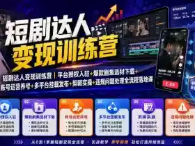 短剧达人变现训练营|平台授权入驻+爆款剧集选材下载+账号运营养号+多平台挂载发布+剪辑实操+违规问题处理全流程落地课