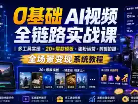 0基础AI视频全链路实战课｜多工具实操・20+爆款模板・涨粉运营・剪辑拍摄・全场景变现系统教程
