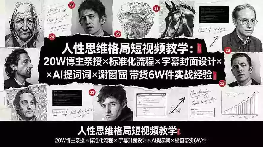 人性思维格局短视频教学：20W博主亲授标准化流程字幕封面设计AI提示词橱窗带货6W件实战经验