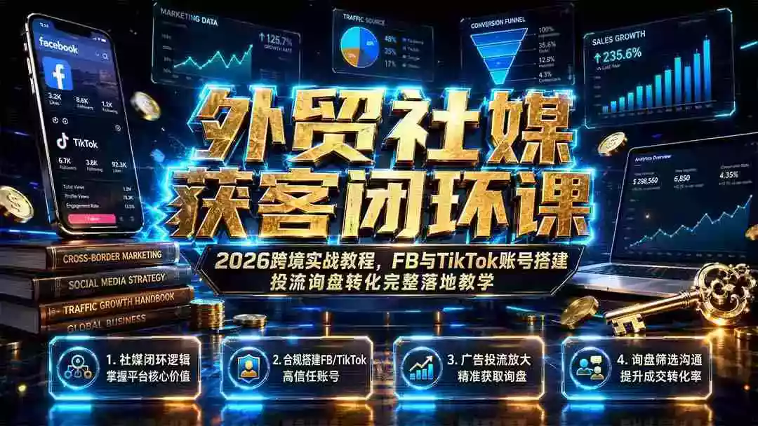 外贸社媒获客闭环课|2026跨境实战教程,FB与TikTok账号搭建投流询盘转化完整落地教学 外贸社媒获客闭环课|2026跨境实战教程,FB与TikTok账号搭建投流询盘转化完整落地教学